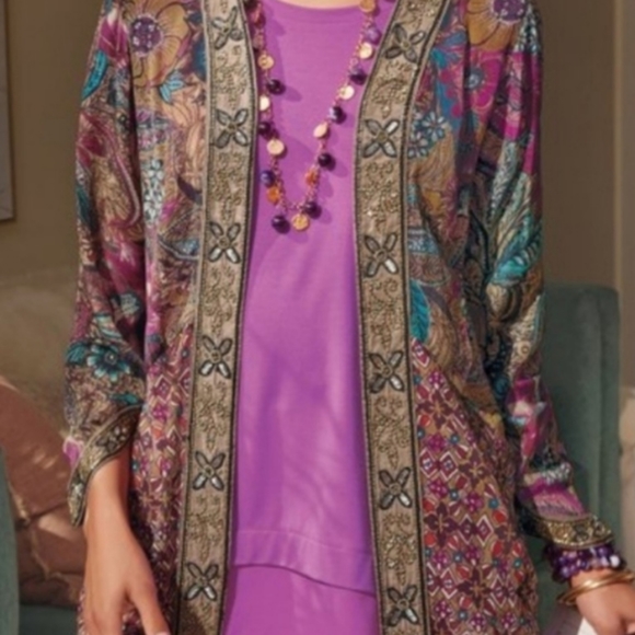 NWT SOFT SURROUNDINGS Floral Print with Beaded Trim Topper - Picture 5 of 11